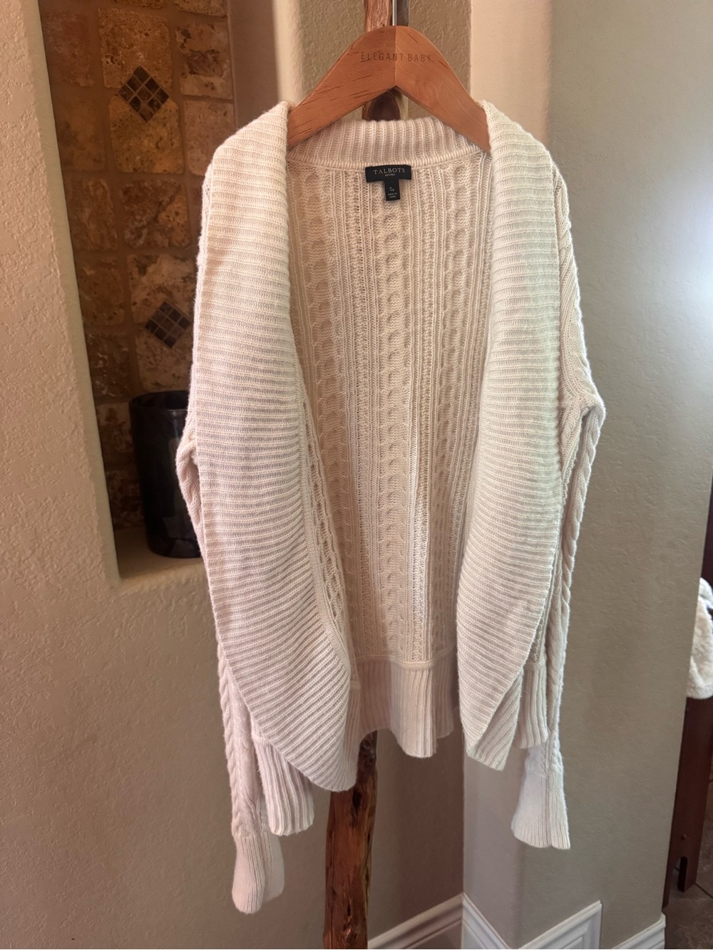 Talbots Cream Open-Front Cable & Rib Knit Cardigan